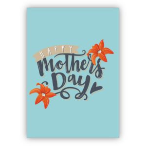 Coole Surfer Glückwunschkarte zum Muttertag, Muttertaggskarte auf hellblau: Happy Mother's day