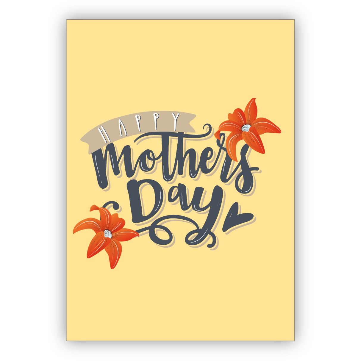 Sonnige Surfer Glückwunschkarte zum Muttertag, Muttertagskarte auf gelb: Happy Mother's day