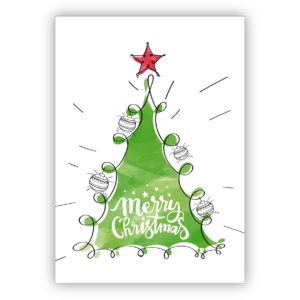 Wunderschöne Weihnachtskarte mit illustriertem Weihnachtsbaum: Merry Christmas