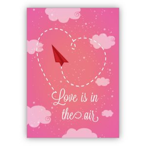 Romantische Liebeskarte, Valentinskarte mit Papier Flieger für Verliebte: Love is in the air