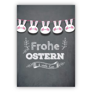 Fröhliche Osterkarte im Tafel Look mit Hasen Girlande "Frohe Ostern" & viele Eier