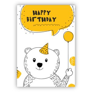 Lustige Geburtstagskarte mit kleinem Bär und Ballon nicht nur für Kinder "Happy Birthday"