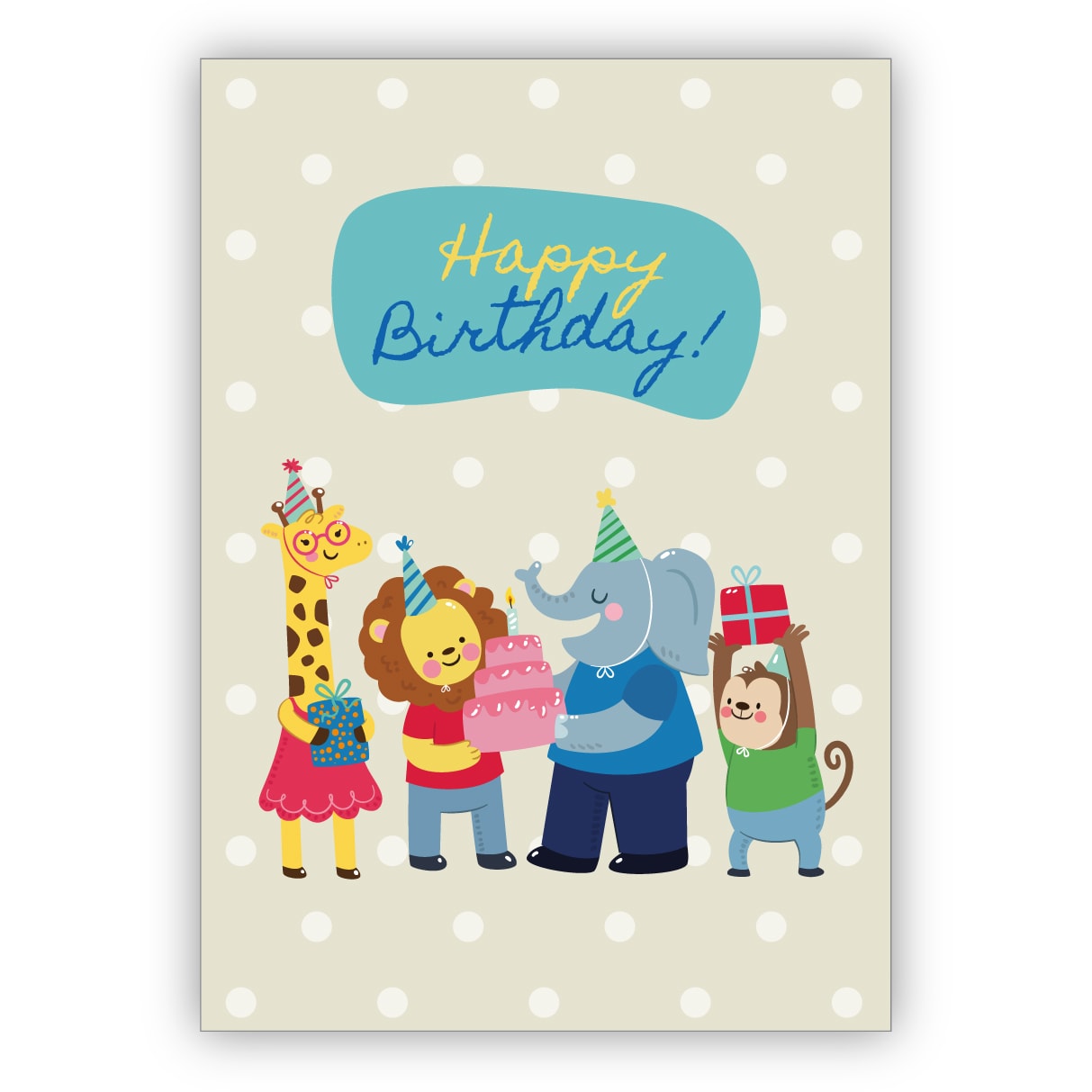 Fröhliche Geburtstagskarte mit süßen Zoo Tieren nicht nur für Kinder: Happy Birthday