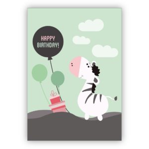 Süße Geburtstagskarte mit Zebra und Luftballons nicht nur für Kinder: Happy Birthday