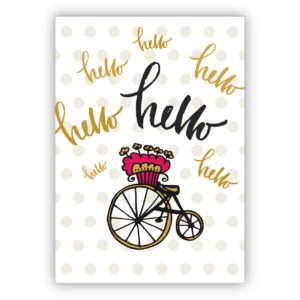 Romantische Fahrrad Grußkarte mit Pünktchen Muster um sich in Erinnerung zu bringen: hello