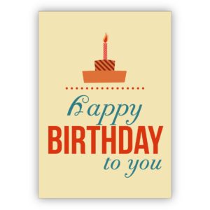Typografische Retro Geburtstagskarte mit Typo Torte: Happy Birthday to you