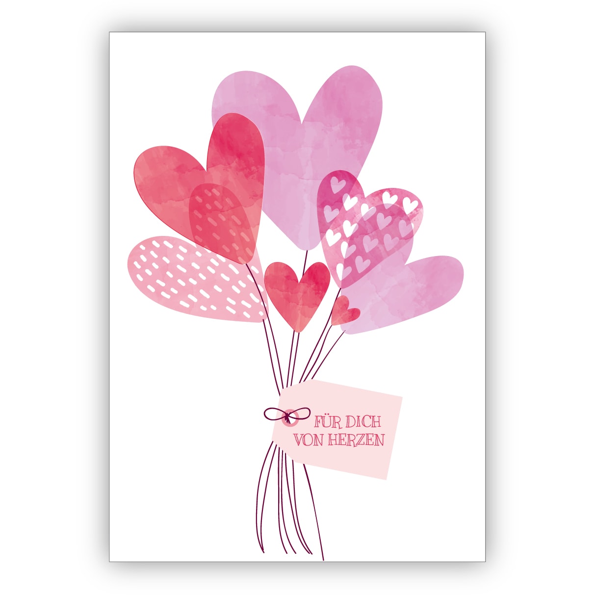 Liebevolle Grußkarte mit einem Strauß voller Herzballons: Für dich von Herzen