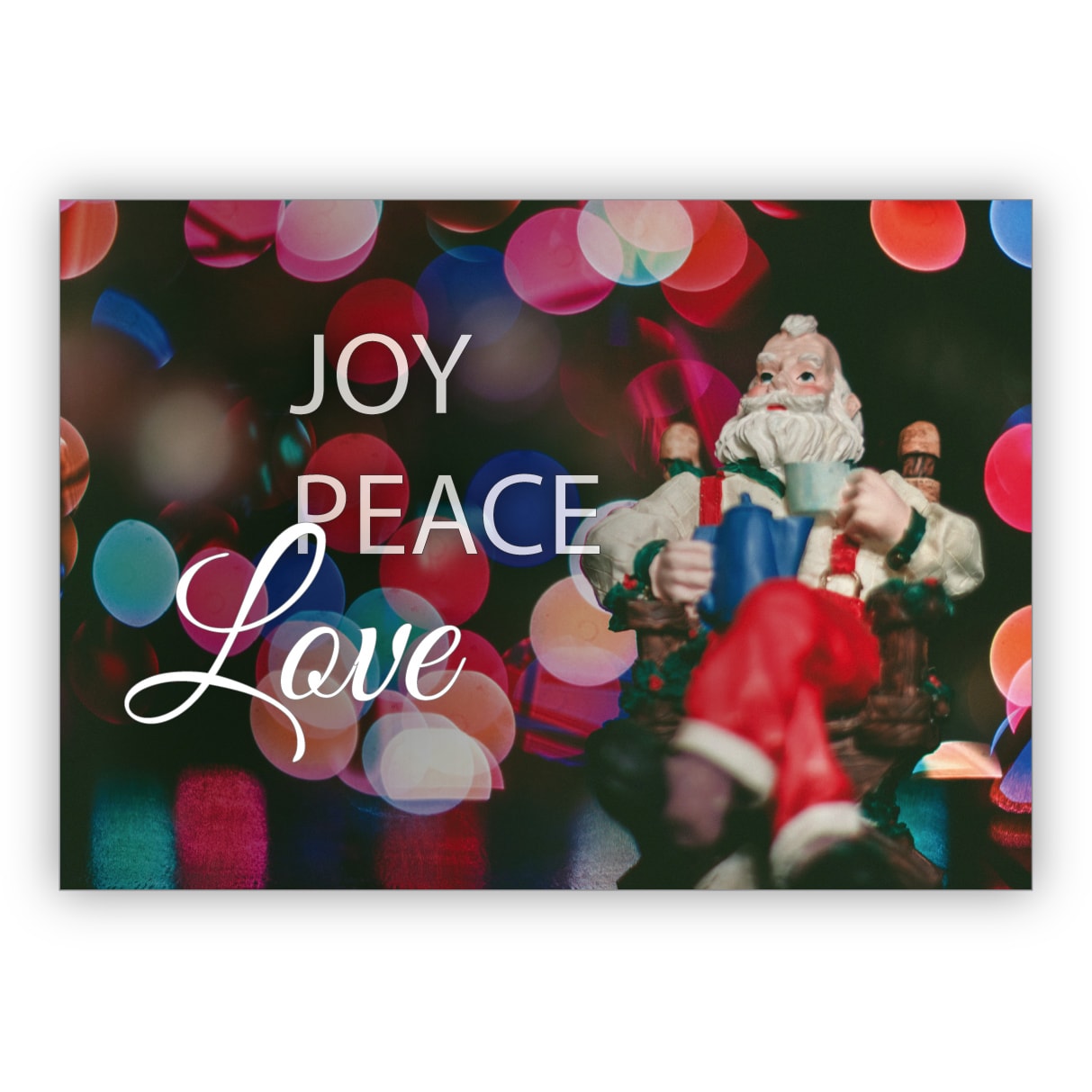 Poppige moderne Foto Weihnachtskarte mit Santa Claus: Joy Peace Love