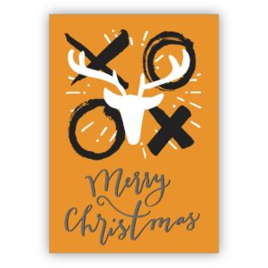 Coole Weihnachtskarte mit Hirsch und Küssen: Merry Christmas auf braun