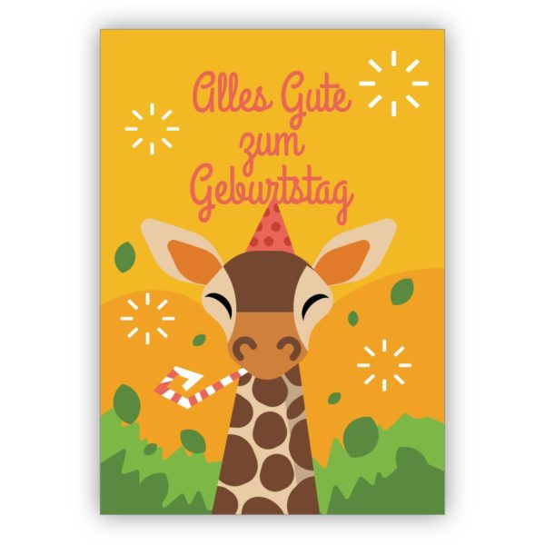 Lustige Geburtstagskarte mit Giraffe und Partyhut: Alles Gute zum Geburtstag