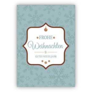 Edle grafische Weihnachtskarte mit Schneeflocken: Frohe Weihnachten & gutes neues Jahr.