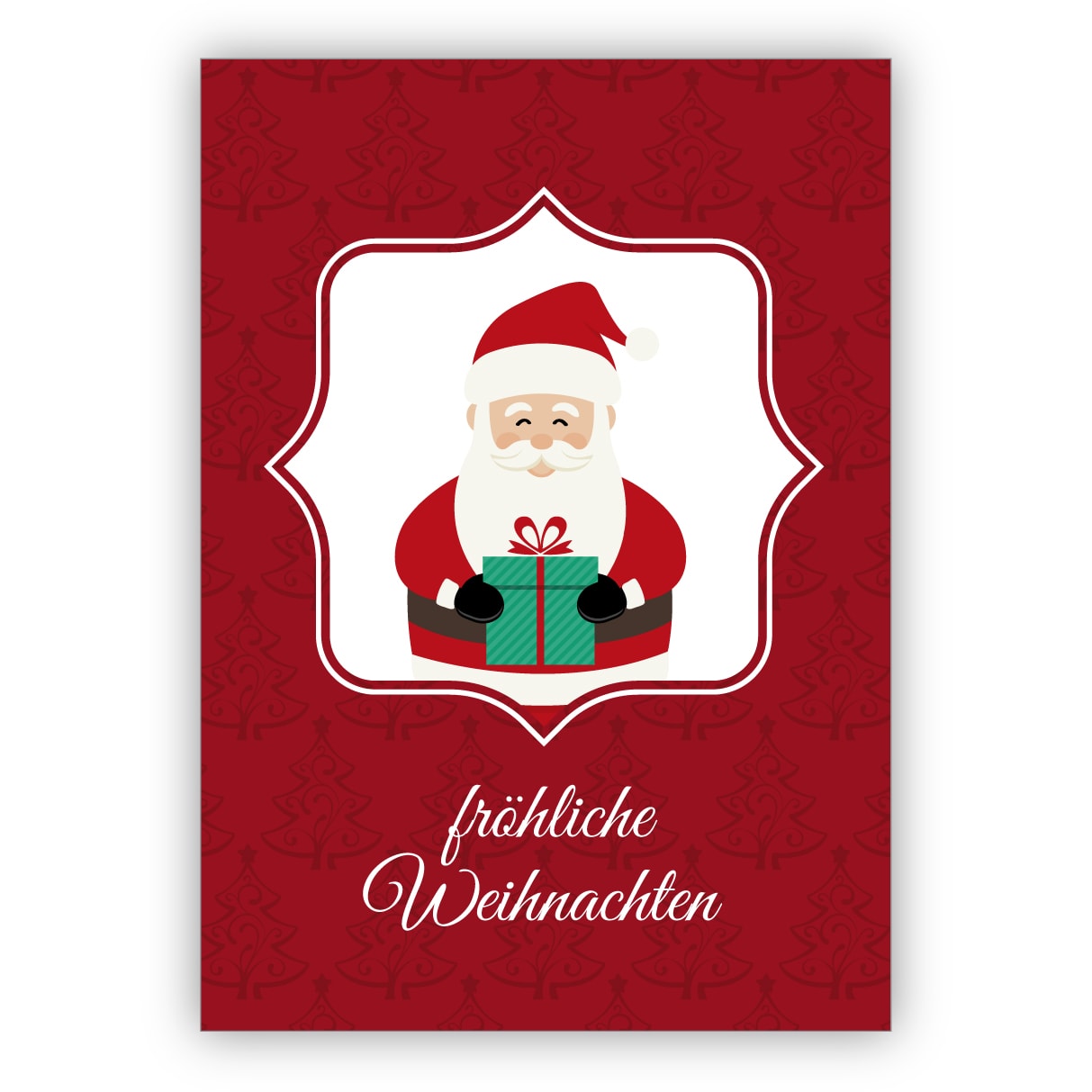 Nette rote Weihnachtskarte mit süßem Weihnachtsmann: Frohe Weihnachten