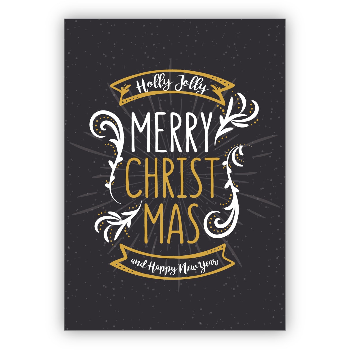 Schicke Weihnachtskarte mit Ornamenten im Kreide Look auch zu Silvester: Holly Jolly Merry Christmas and happy new year