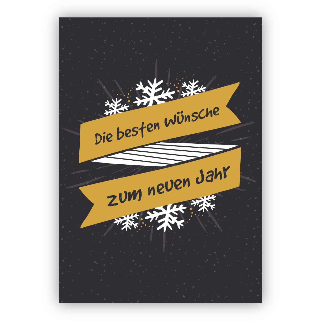 Schicke Weihnachtskarte mit Schneeflocken Ornamenten im Kreide Look auch zu Silvester: Die besten Wünsche zum neuen Jahr