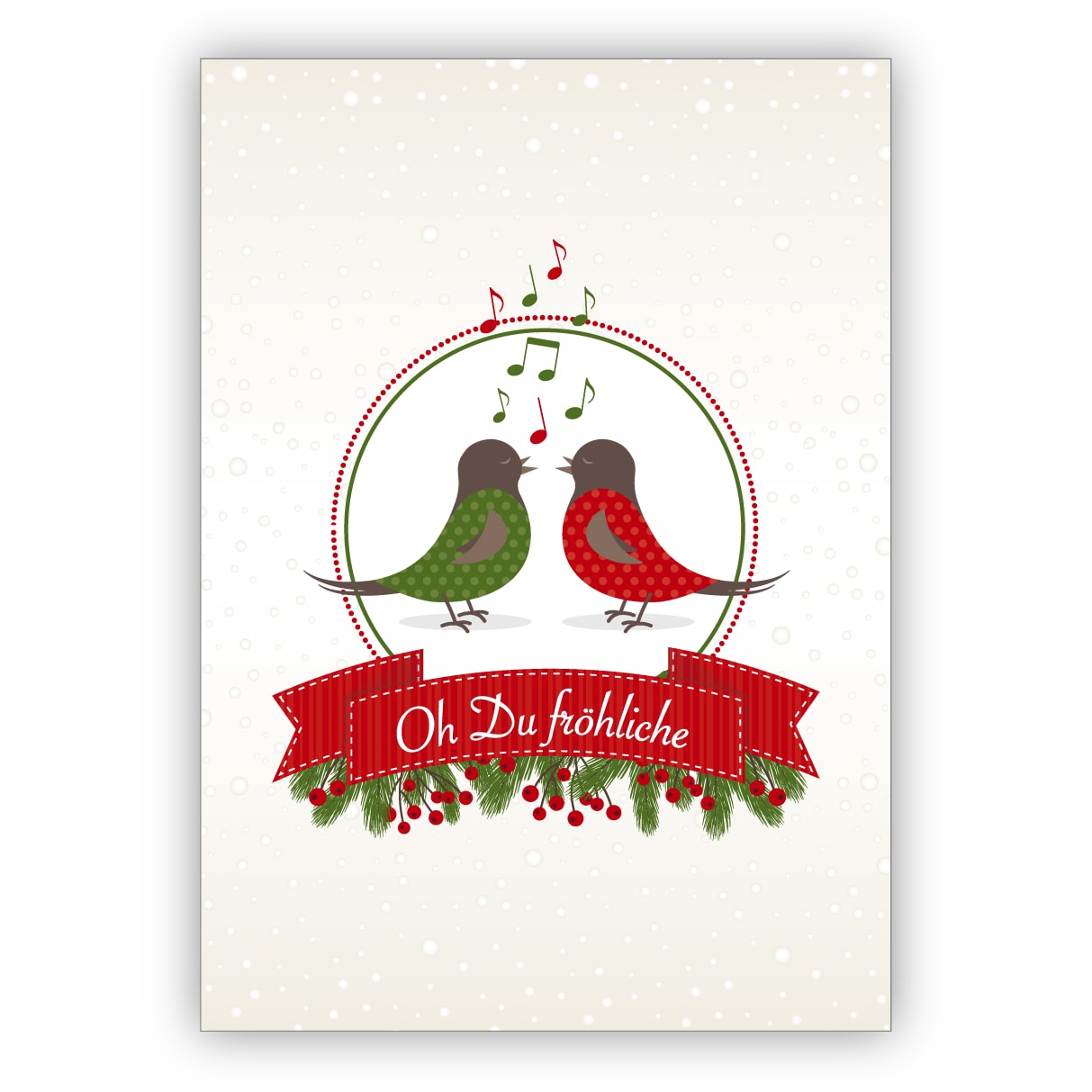 Süße Weihnachtskarte mit singenden Vögelchen (kein Sound): Oh Du fröhliche