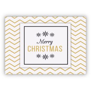 Edle grafische Weihnachtskarte mit Zickzack Hintergrund in Gold Optik: Merry Christmas