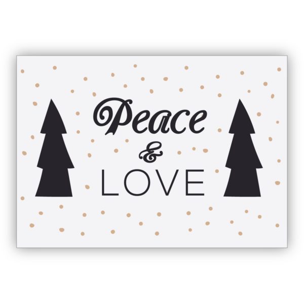 Coole grafisch reduzierte Weihnachtskarte mit Weihnachtsbaum: Peace & Love