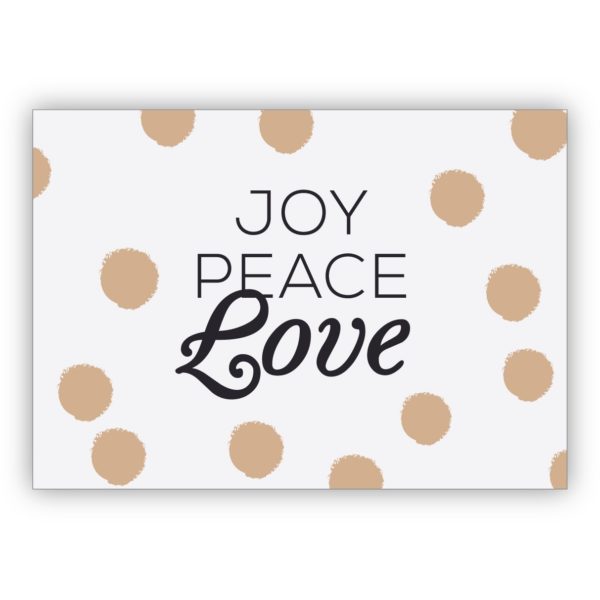 Coole grafisch reduzierte Weihnachtskarte mit Punkten: Joy Peace Love