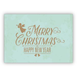 Türkise Retro Vintage Weihnachtskarte mit Engel: Merry Christmas & happy new year