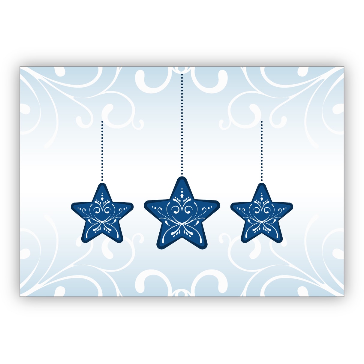 Klassische blaue Weihnachtskarte mit Sternen und Ornamenten