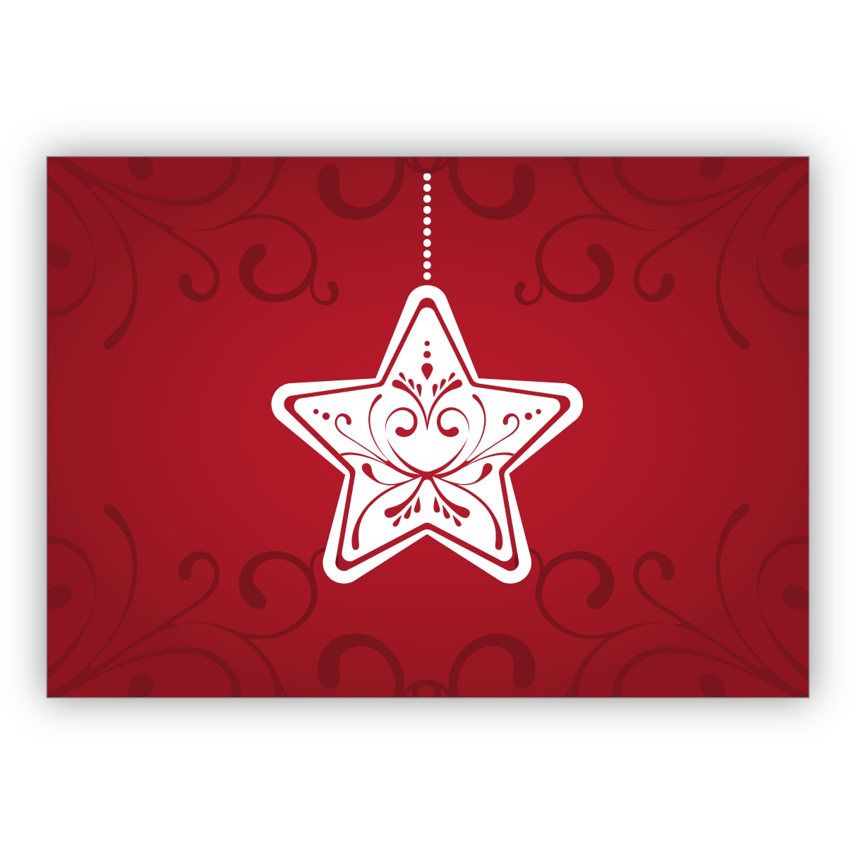 Klassische rote Weihnachskarte mit großem Stern und Ornamenten
