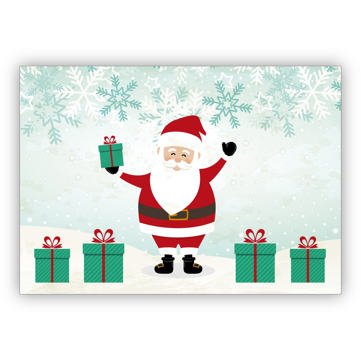 Niedliche Gutschein Geschenk Weihnachtskarte mit Weihnachtsmann im Schnee
