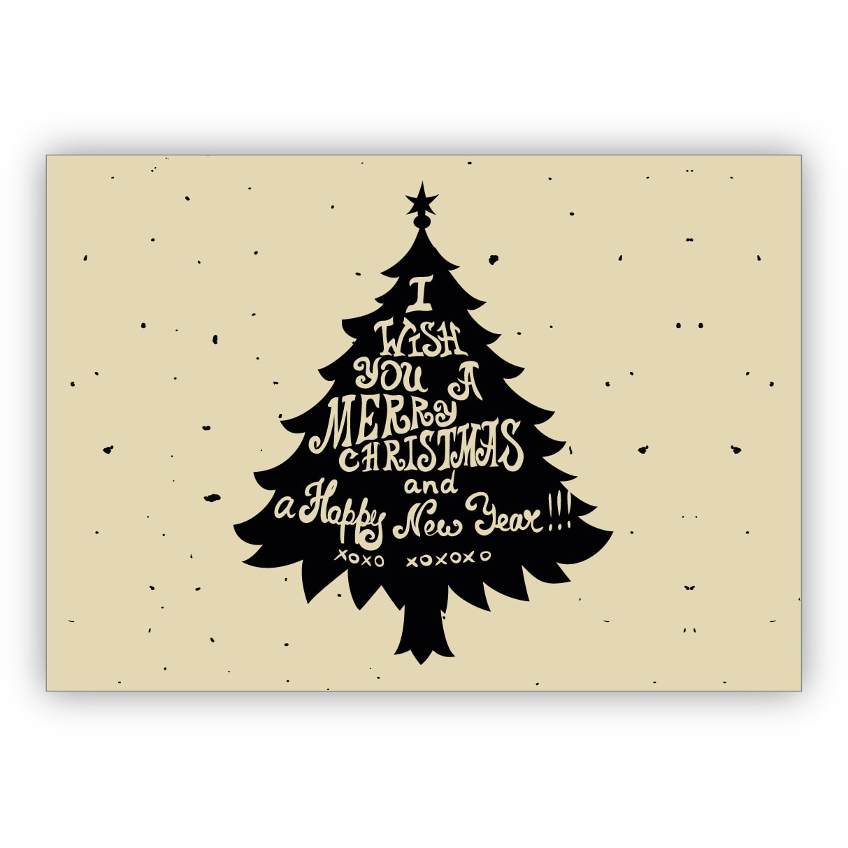 Englische Vintage Retro Weihnachtskarte mit Weihnachtsbaum: I wish you a merry christmas and a happy new year