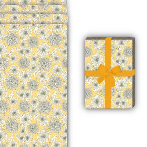 florale Geschenkverpackung: Edles Sommer Geschenkpapier mit von Kartenkaufrausch in gelb