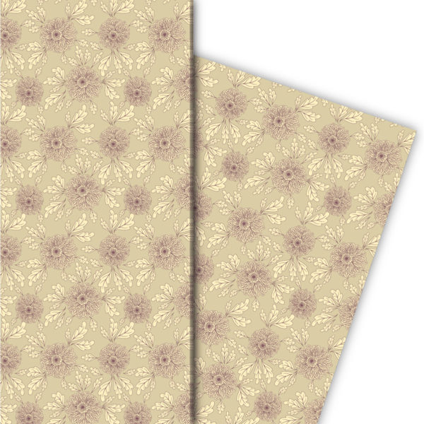 Kartenkaufrausch: Edles Dahlien Geschenkpapier im aus unserer florale Papeterie in beige