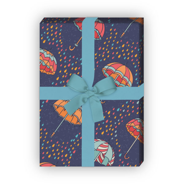 Kartenkaufrausch: Fröhliches Herbst Regen Geschenkpapier aus unserer Herbst Papeterie in blau