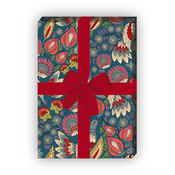 Kartenkaufrausch: Vintage Ethno Geschenkpapier mit aus unserer florale Papeterie in blau