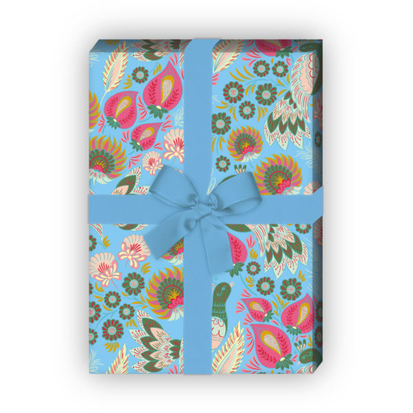 Kartenkaufrausch: Vintage Ethno Geschenkpapier mit aus unserer florale Papeterie in hellblau
