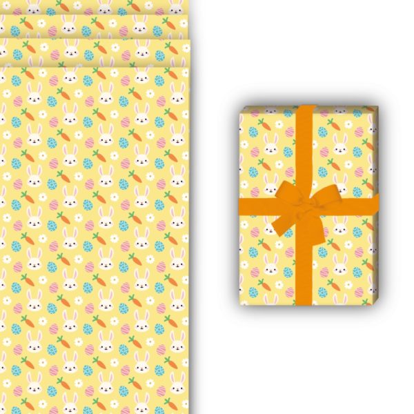Oster Geschenkverpackung: Niedliches Oster Geschenkpapier mit von Kartenkaufrausch in gelb