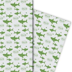 Kartenkaufrausch: Cooles Shark Geschenkpapier mit aus unserer Geburtstags Papeterie in grün