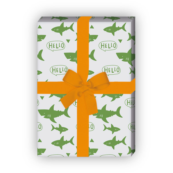 Kartenkaufrausch: Cooles Shark Geschenkpapier mit aus unserer Geburtstags Papeterie in grün