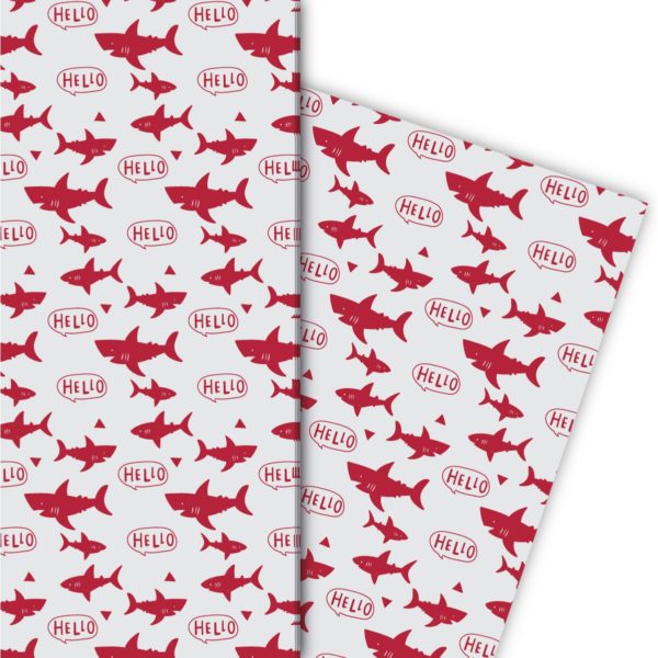 Kartenkaufrausch: Cooles Shark Geschenkpapier mit aus unserer Geburtstags Papeterie in rot