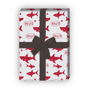Kartenkaufrausch: Cooles Shark Geschenkpapier mit aus unserer Geburtstags Papeterie in rot
