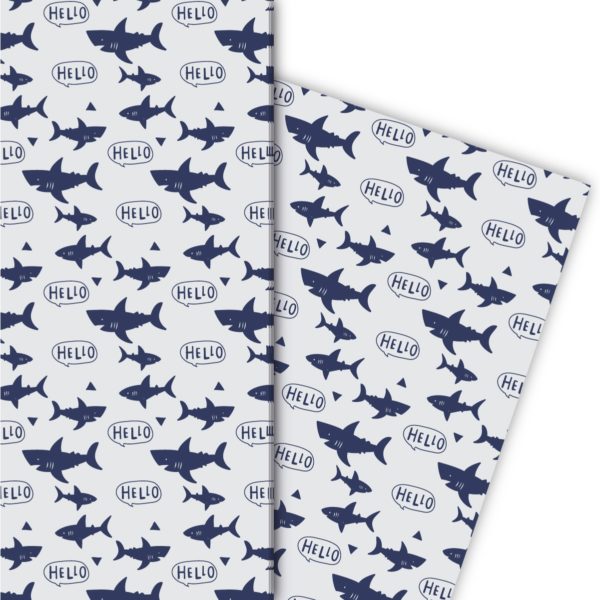 Kartenkaufrausch: Cooles Shark Geschenkpapier mit aus unserer Geburtstags Papeterie in blau