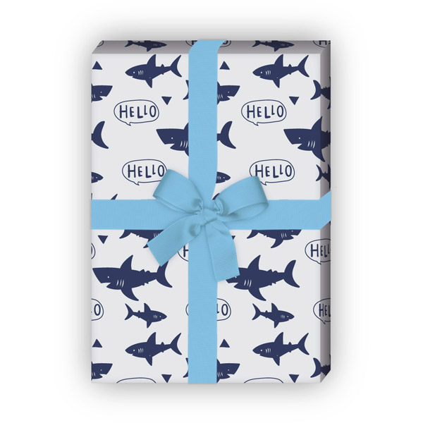 Kartenkaufrausch: Cooles Shark Geschenkpapier mit aus unserer Geburtstags Papeterie in blau
