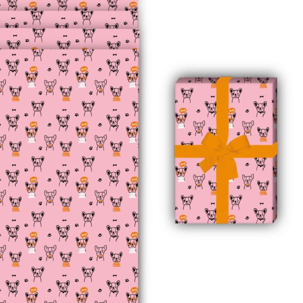 Tier Geschenkverpackung: Cooles Bulldoggen Geschenkpapier mit von Kartenkaufrausch in rosa