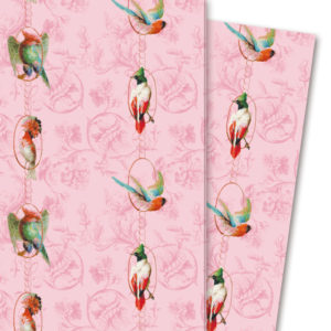 Klassisches Geschenkpapier "Birds on a String" mit Papageien, rosa