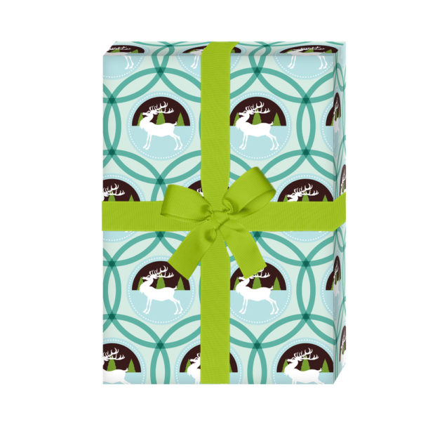Geschenkverpackung Weihnachten: Designer Weihnachts Geschenkpapier mit Hirschen, blau grün (4 Bögen) jetzt online kaufen
