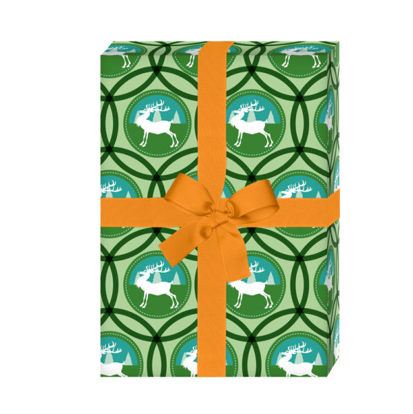 zum Weihnachtsgeschenk einpacken: Klassisches Weihnachts Geschenkpapier mit Hirschen, grün (4 Bögen) jetzt online kaufen