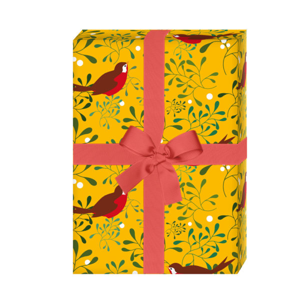 Kartenkaufrausch: Schönes Mistel Geschenkpapier mit aus unserer Dankes Papeterie in gelb