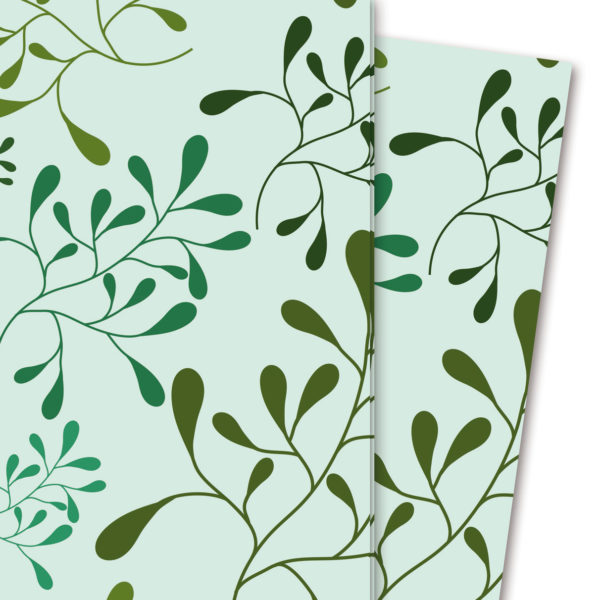 Modernes Geschenkpapier mit Blätter Design, blau grün