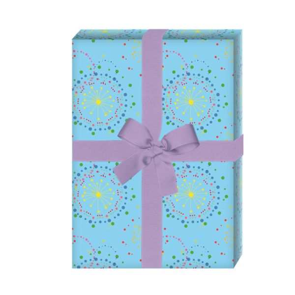 Kartenkaufrausch: Buntes Feuerwerks Geschenkpapier auf aus unserer Geburtstags Papeterie in blau