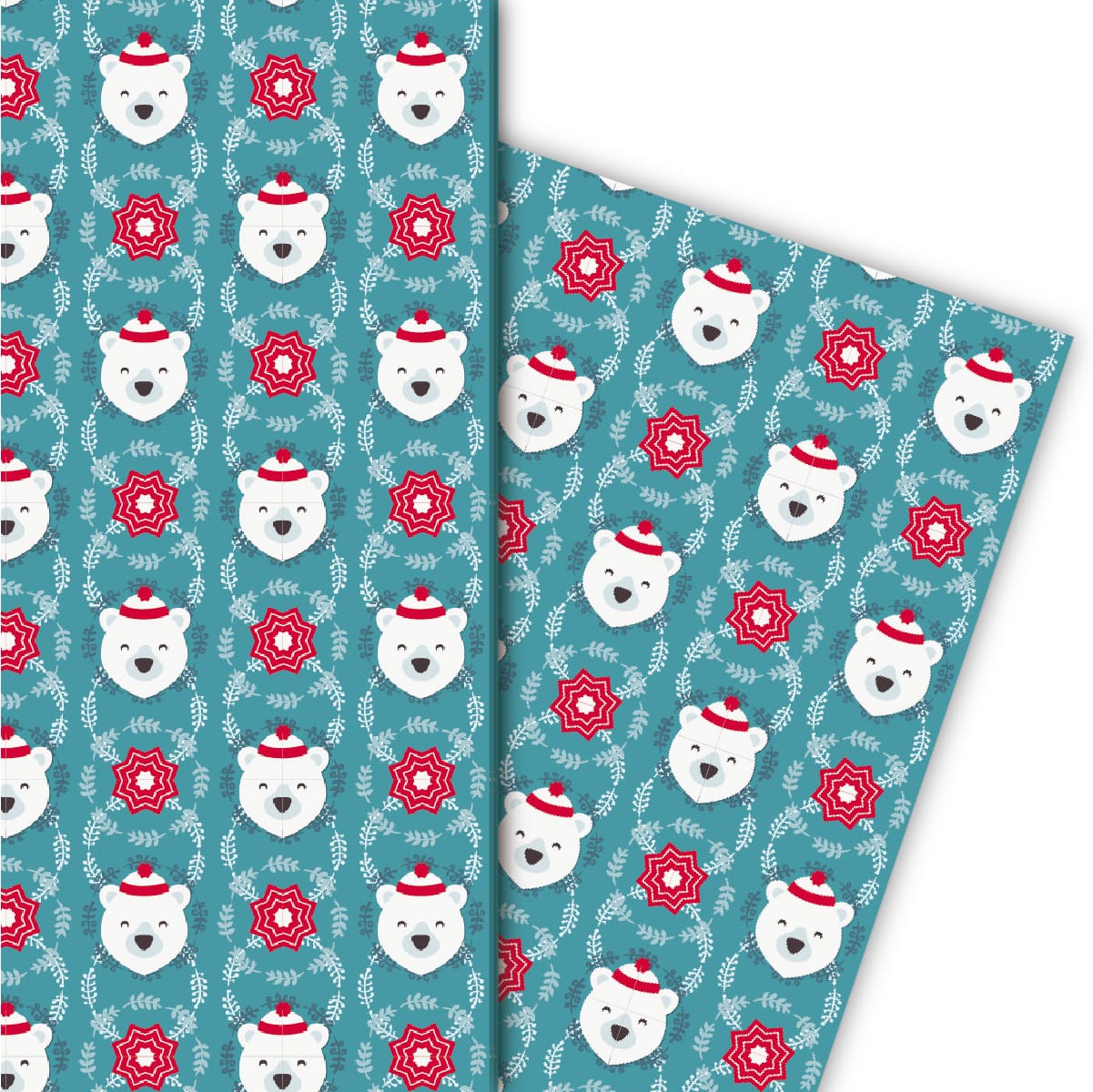 Kartenkaufrausch: Weihnachts Geschenkpapier mit Eisbär aus unserer Weihnachts Papeterie in blau