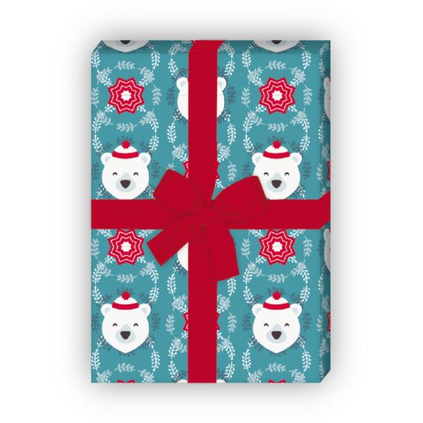 Weihnachtsgeschenke verpacken mit: Weihnachts Geschenkpapier mit Eisbär und Stern, blau (4 Bögen) jetzt online kaufen