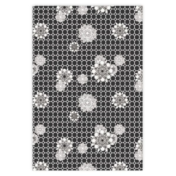 Grafisches Geschenkpapier mit Blüten auf Kreis Motiv, schwarz|weiß