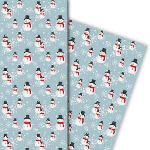 Kartenkaufrausch: Winter Geschenkpapier mit Schneemann, aus unserer Weihnachts Papeterie in hellblau